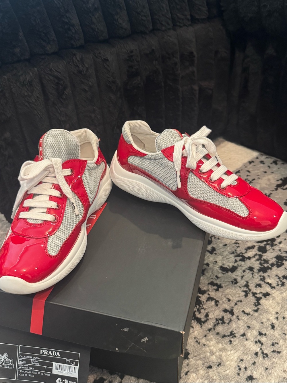 Prada Red and White Women’s Patent Sneakers - Picture 3 of 8